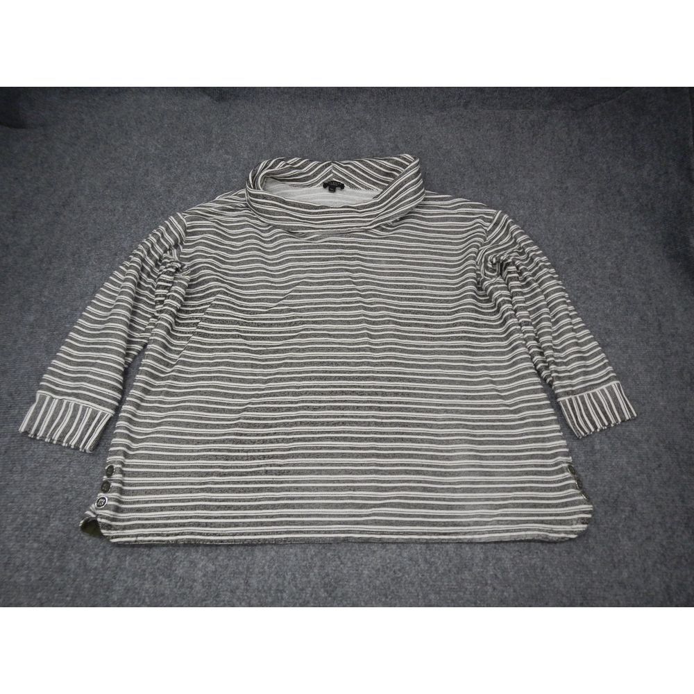 Talbots Turtleneck Sweater 2XP Plus Petite Striped Gray White Button Accents